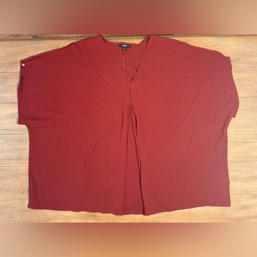 Ellos Deep Red V-Neck Blouse with Cold Shoulders